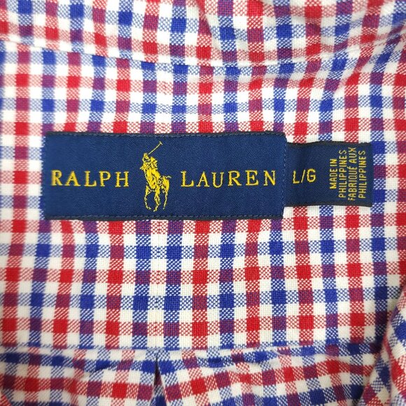 Ralph Lauren Gingham Check Button-Down Shirt Large  Mens Red & Blue - Picture 3 of 8